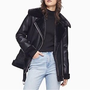 NWT Calvin Klein Faux Shearling Leather Moto Jacket